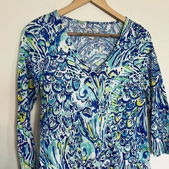 Lilly Pulitzer Erin Blue Crush After Party Mini 3/4 Sleeve V Neck Dress Size XS - Picture 4 of 9